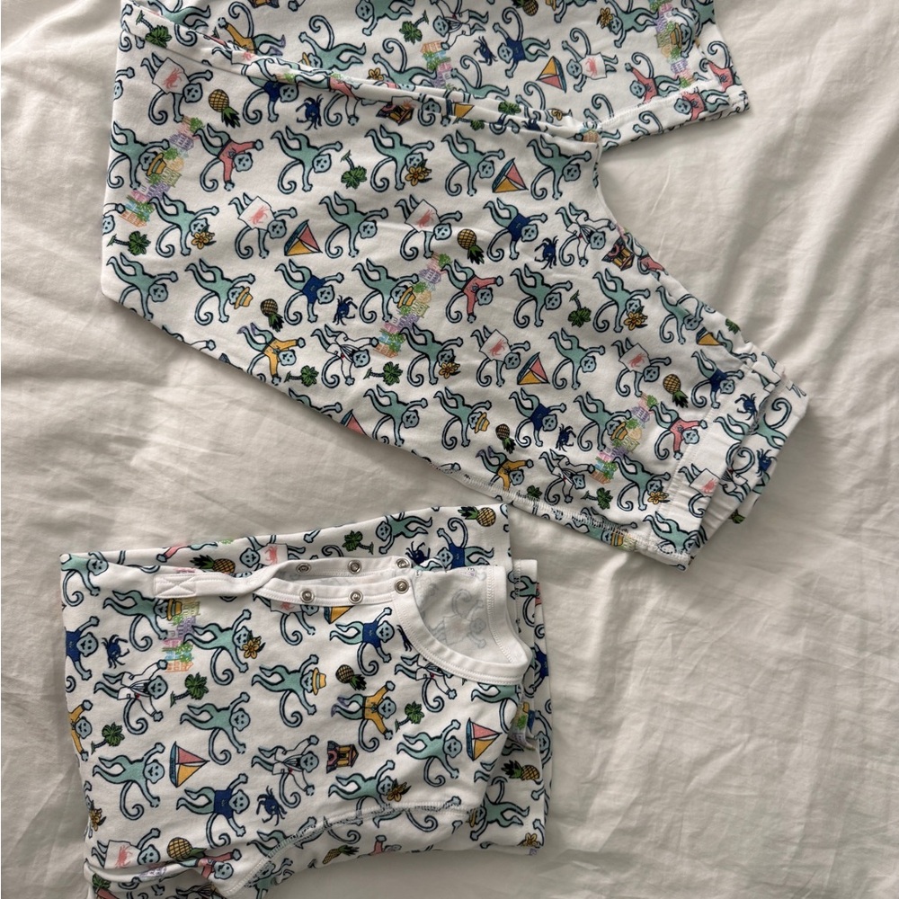 Roller Rabbit White Pajama Set with Multicolor Monkey Print